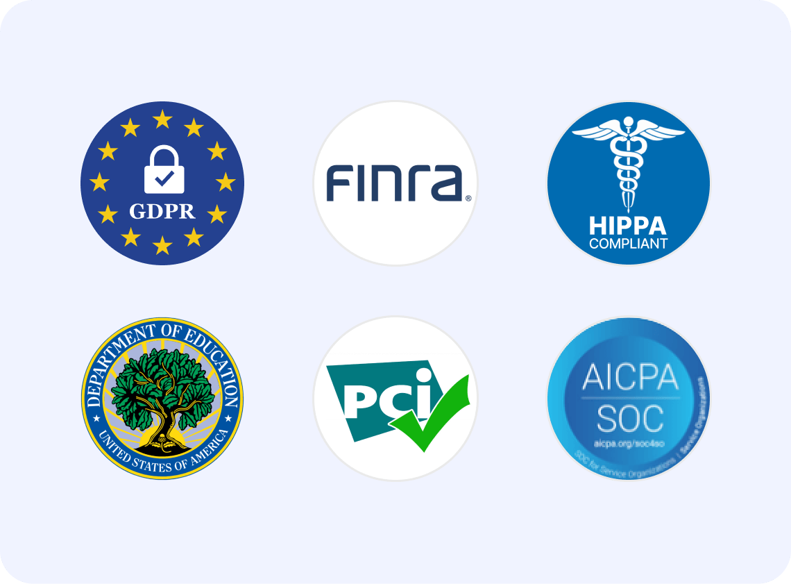 Set of compliance logos showing OnceHub’s adherence to industry standards