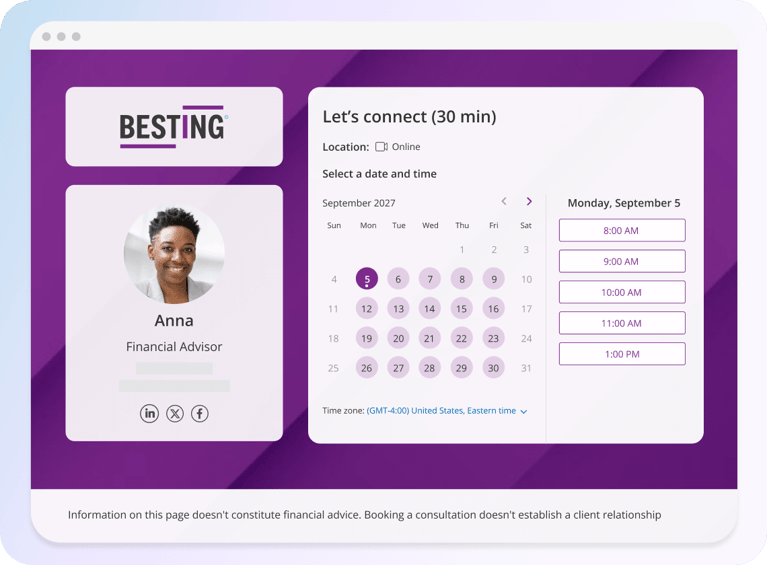 booking page on scheduling app